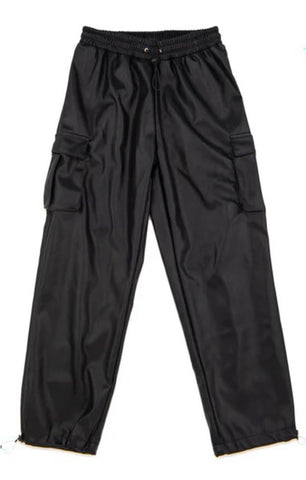 Flowers By Zoe Black Pleather Cargo Pants