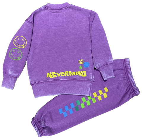 Rowdy Sprout Nirvana Plum Nevermind Crewneck  Or Rainbow Check Sweatpants