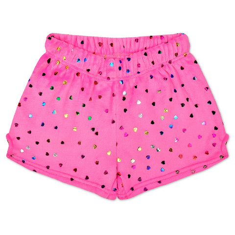 IScream Pink Foil Heart Plush Shorts