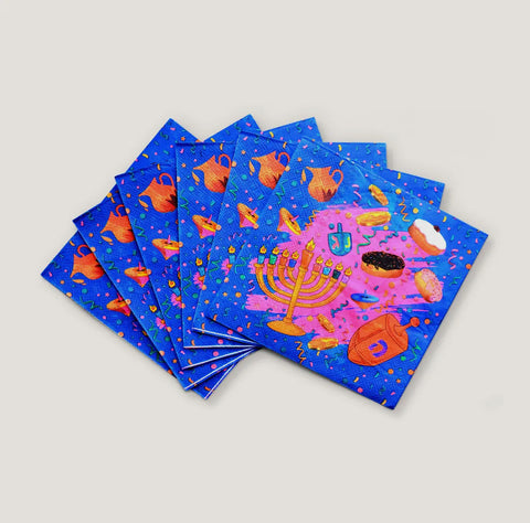 Chanukah Pink & Blue Napkins / 7” Plates /9”plates Or Tablecloth