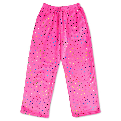 IScream Bright Pink Foil Heart Plush Pants