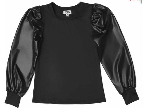 Mia NY Metallic Long Sleeve Black Top