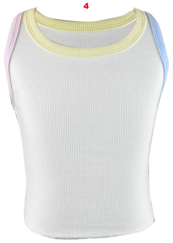 Flowers By Zoe White Tank With Yellow, Light Pink And Light Blue Trim