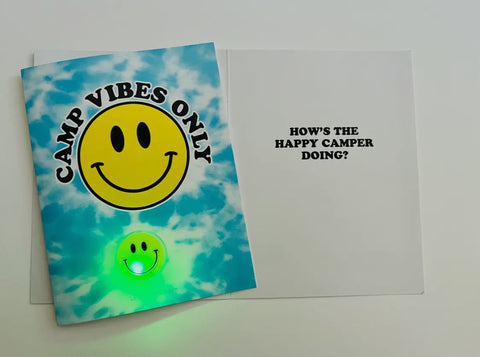 Camp Vibes Only Greeting Card With LED Smiley Face Shoe Charm